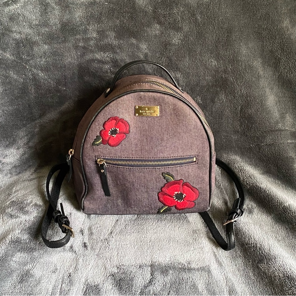 Kate Spade Grove Street Poppy Sammi Gray Denim Backpack
